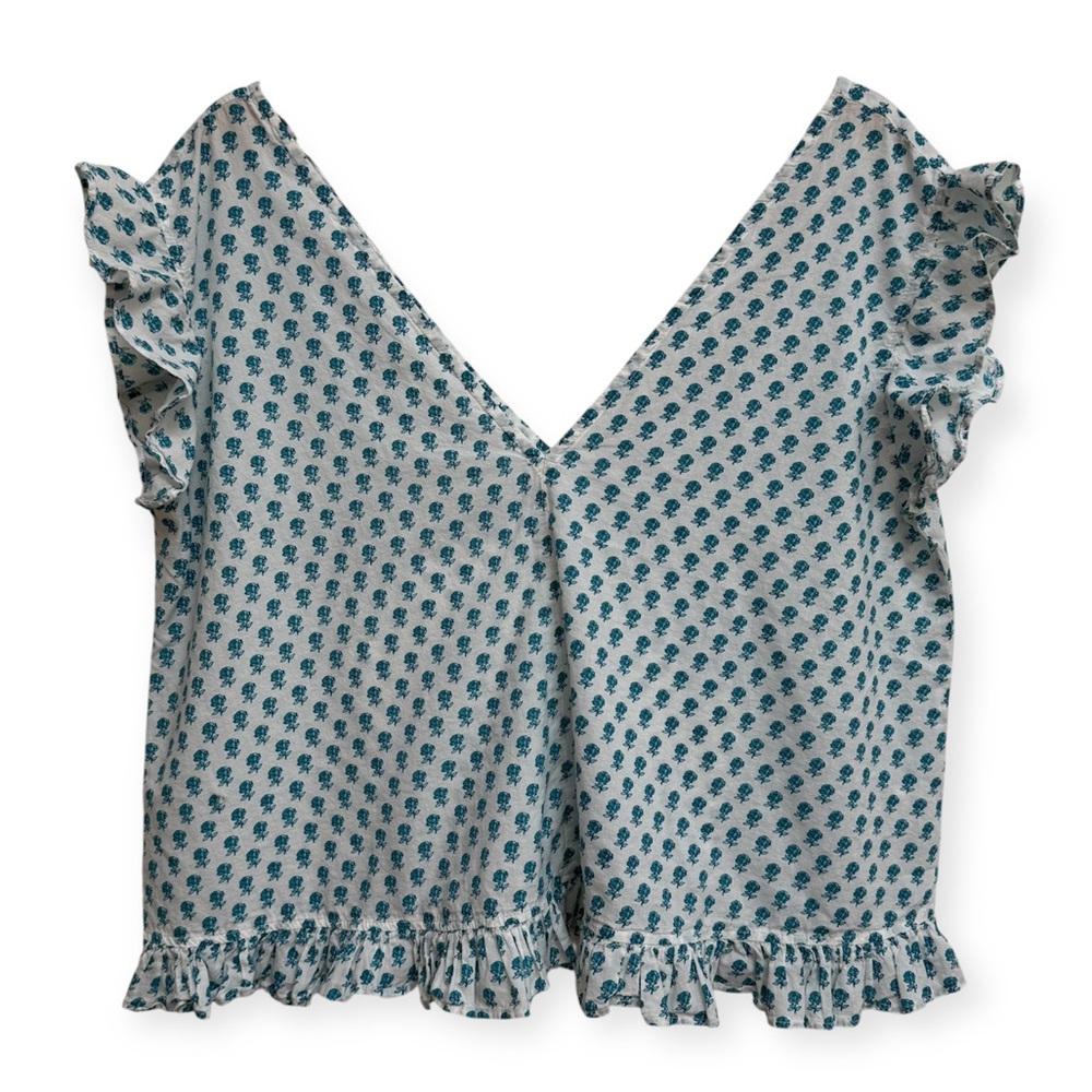 Ro’s Garden 100% Cotton Floral Print Ruffle Sleeve Top XS